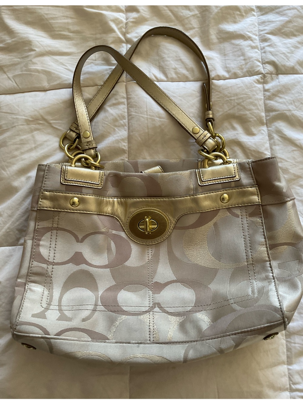 Coach Metallic Gold Logo Tote Bag